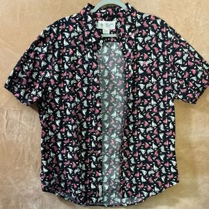 PENGUIN Black and Pink Patterned‎ Short Sleeve Shirt